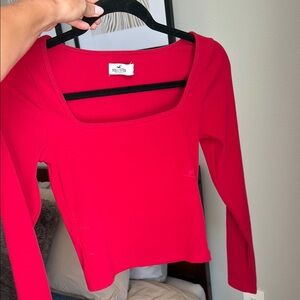 Hollister Red Fitted Blouse with Long Sleeves